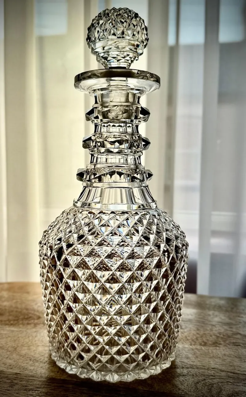 Discount Pamono Fine Regency Diamond-Cut Decanter with Original Stopper, 1820