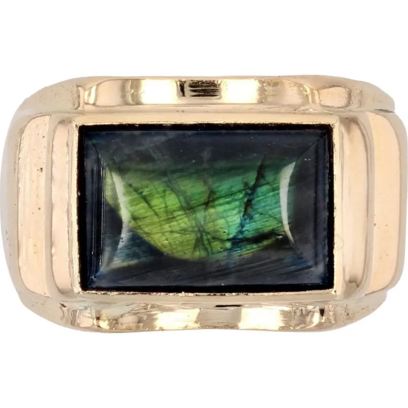 Pamono Finland Spectrolite 18 Karat Yellow Gold Signet Ring, 1950s> Rings