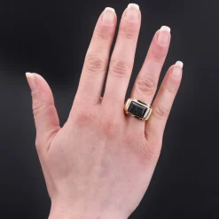 Pamono Finland Spectrolite 18 Karat Yellow Gold Signet Ring, 1950s> Rings