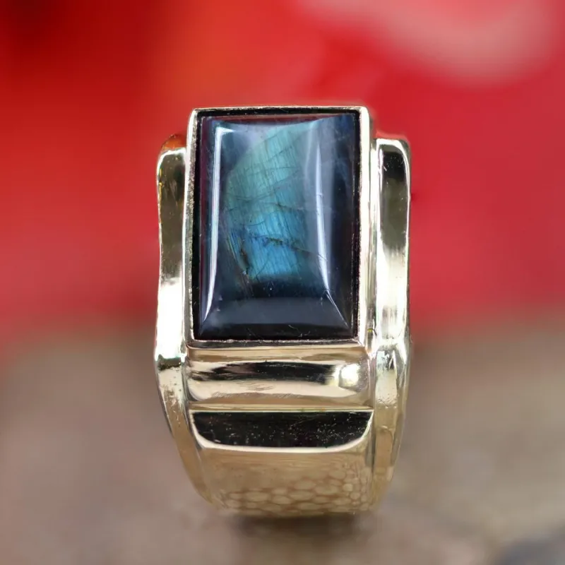 Pamono Finland Spectrolite 18 Karat Yellow Gold Signet Ring, 1950s> Rings