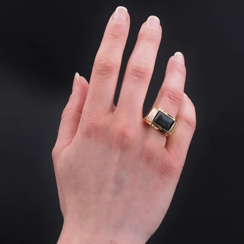 Pamono Finland Spectrolite 18 Karat Yellow Gold Signet Ring, 1950s> Rings