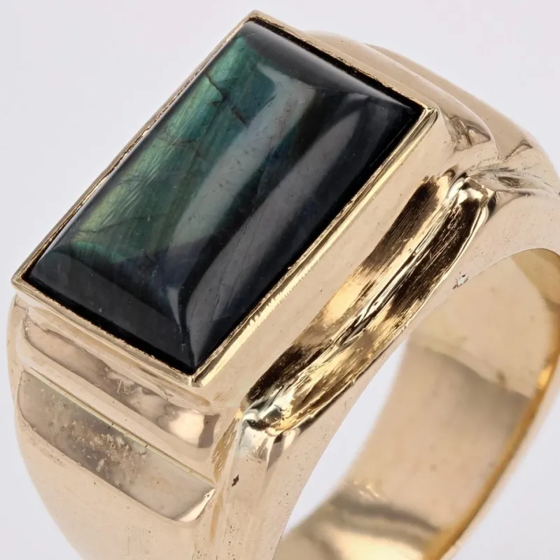 Pamono Finland Spectrolite 18 Karat Yellow Gold Signet Ring, 1950s> Rings