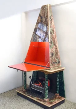 Pamono Fireplace Faux Marble With Bar Cabinet, 1950s><noscript><img width=