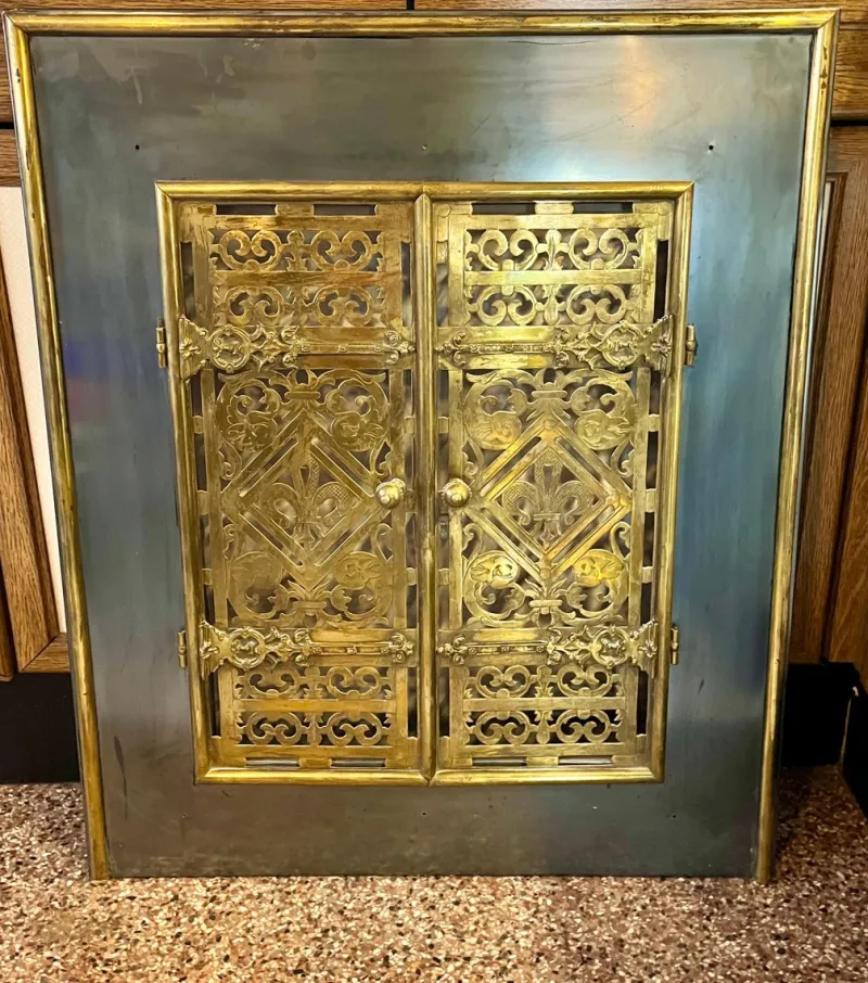New Pamono Fireplace Screen with Doors in Iron and Brass, 1920s