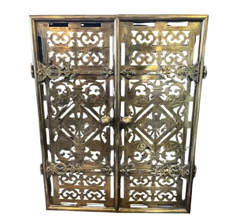New Pamono Fireplace Screen with Doors in Iron and Brass, 1920s