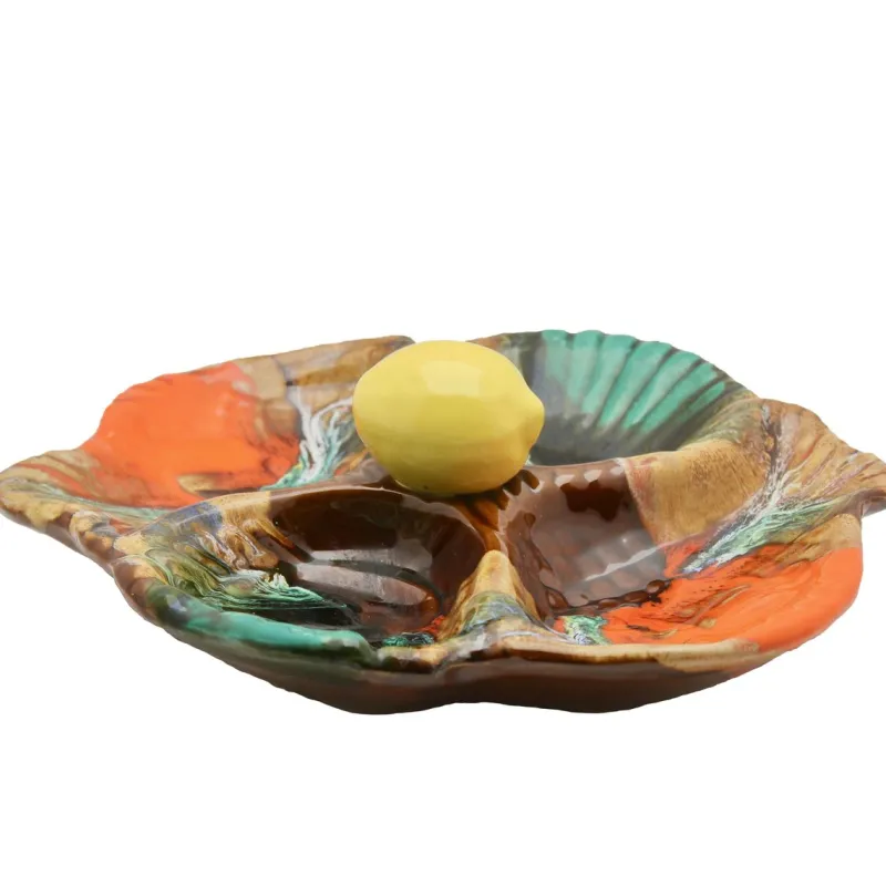 Pamono Fish and Oyster Plates with Drip Glaze from Vallauris, Set of 3> Serving Dishes