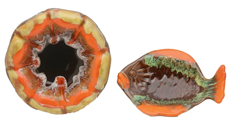 Pamono Fish and Oyster Plates with Drip Glaze from Vallauris, Set of 3> Serving Dishes