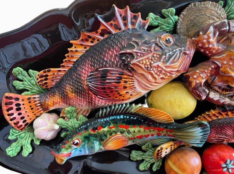 Pamono Fish and Seafood Dishes from Vallauris, Set of 3> Serving Dishes