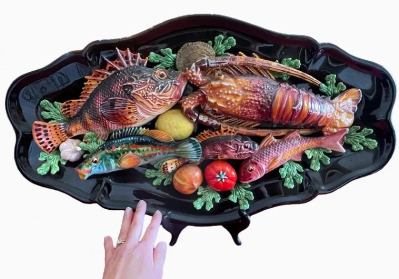 Pamono Fish and Seafood Dishes from Vallauris, Set of 3> Serving Dishes