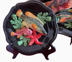 Pamono Fish and Seafood Dishes from Vallauris, Set of 3><noscript><img width=