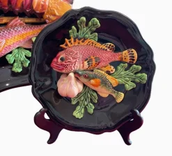 Pamono Fish and Seafood Dishes from Vallauris, Set of 3><noscript><img width=