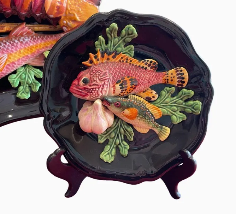 Pamono Fish and Seafood Dishes from Vallauris, Set of 3> Serving Dishes