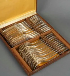 Hot Pamono Fish Service with Forks and Knives from Christofle, 1960s, Set of 24