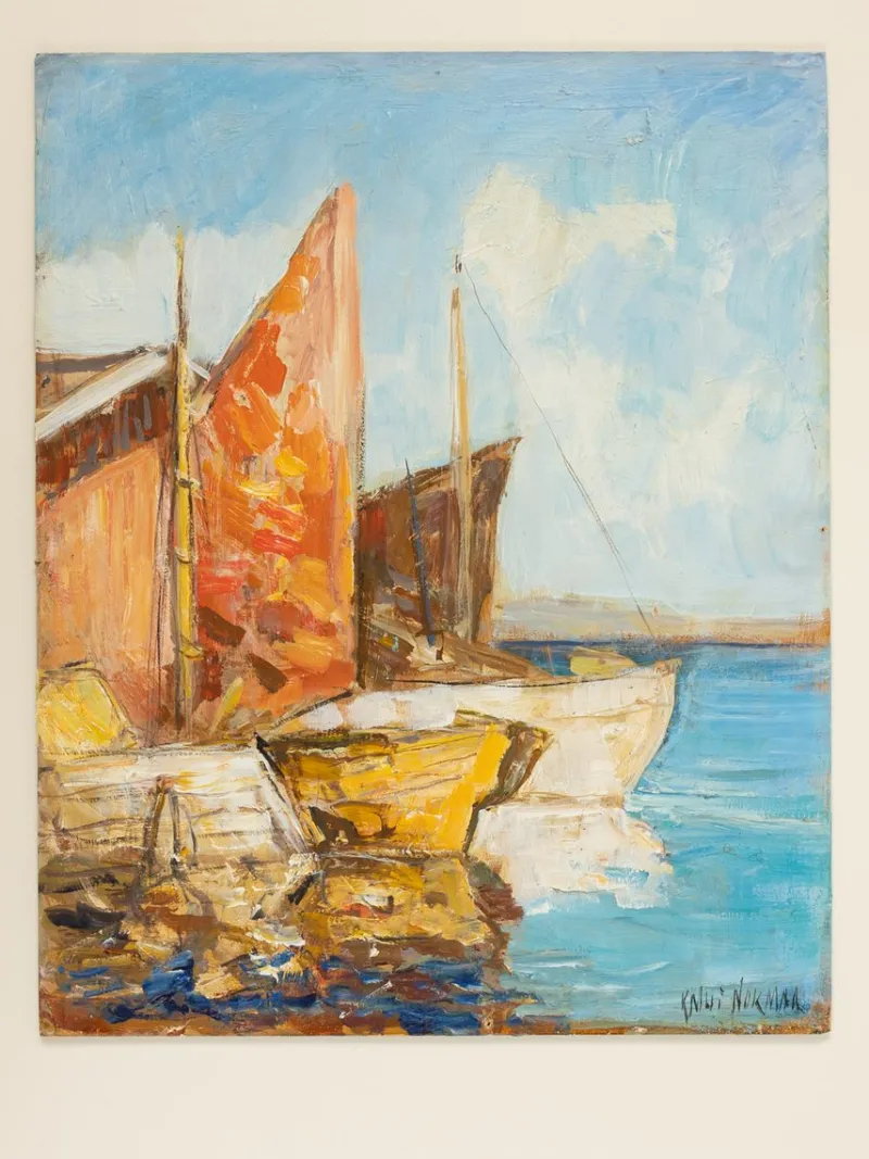 Pamono Fishing Boats in Venice, Oil on Panel, Framed> Impressionist