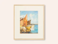 Pamono Fishing Boats in Venice, Oil on Panel, Framed><noscript><img width=