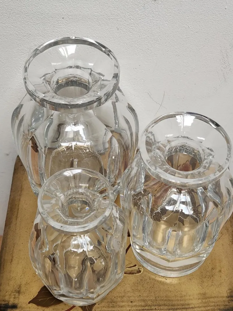 Pamono Flat Cut Clear Crystal Malmaison Perfume Bottles with Stoppers from Baccarat, 1940s, Set of 3> Bottles, Carafes & Jugs