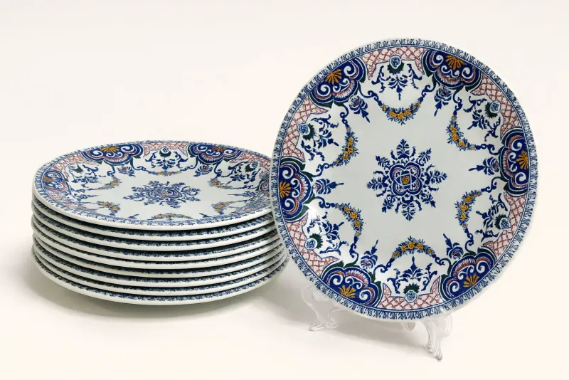 Pamono Flat Plates in Fine Earthenware by Gien, 2001, Set of 10> Dinner Plates & Bowls