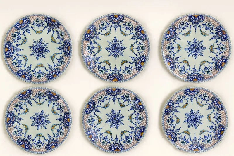 Pamono Flat Plates in Fine Earthenware by Gien, 2001, Set of 10> Dinner Plates & Bowls