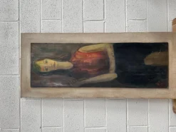 Pamono Flemish Artist, Female Portrait, Painting on Wood, 1950s
