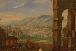 Best Pamono Flemish Artist, Landscape with Tower of Babel, 17th-18th Century, Oil on Canvas, Framed