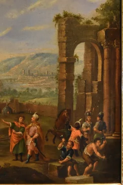 Best Pamono Flemish Artist, Landscape with Tower of Babel, 17th-18th Century, Oil on Canvas, Framed