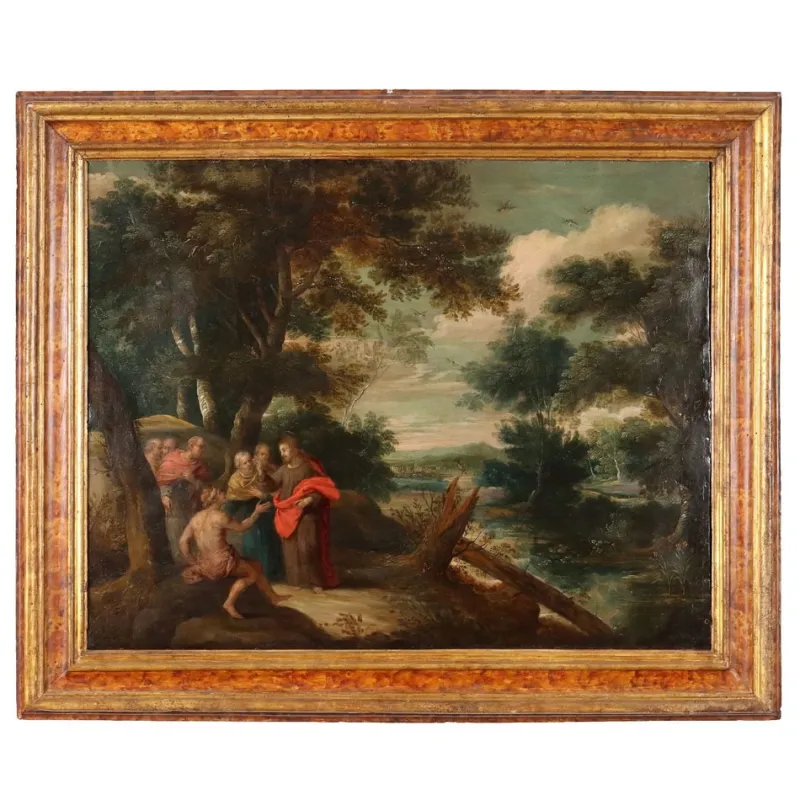 Clearance Pamono Flemish School Artist, Healing Scene, 1600s, Oil on Copper, Framed