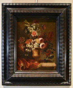 Pamono Flemish School Artist, Still Life with Flowers, 17th Century, Oil on Panel, Framed> Old Masters