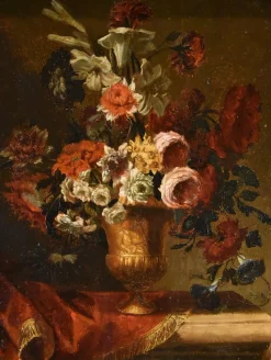 Pamono Flemish School Artist, Still Life with Flowers, 17th Century, Oil on Panel, Framed> Old Masters