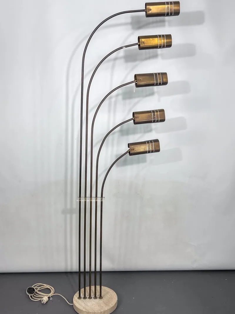 Best Pamono Floor Lamp in Brass and Travertine attributed to Goffredo Reggiani, Italy, 1960s