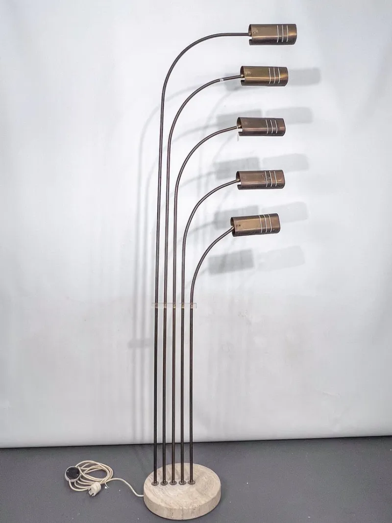 Best Pamono Floor Lamp in Brass and Travertine attributed to Goffredo Reggiani, Italy, 1960s