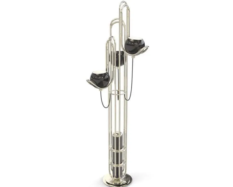 Clearance Pamono Floor Lamp in Copper with Black Globes