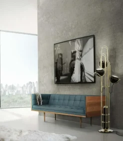 Clearance Pamono Floor Lamp in Copper with Black Globes