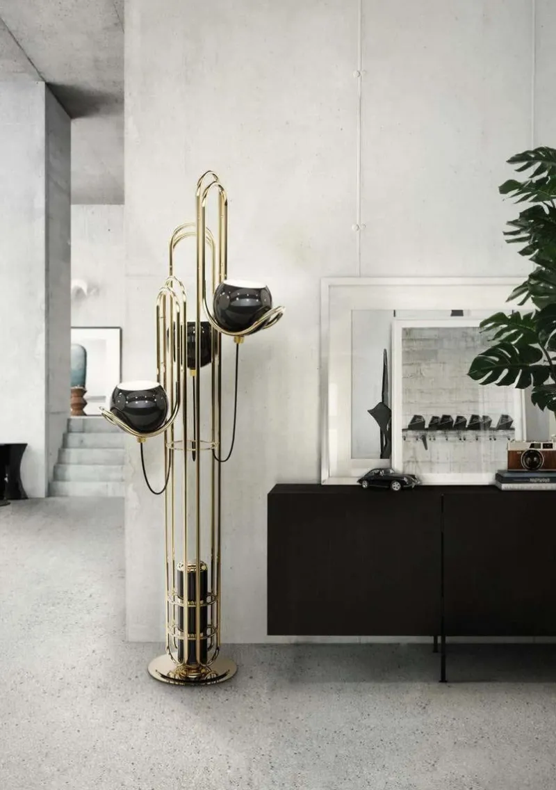 Clearance Pamono Floor Lamp in Copper with Black Globes