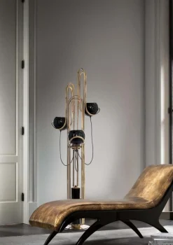 Clearance Pamono Floor Lamp in Copper with Black Globes
