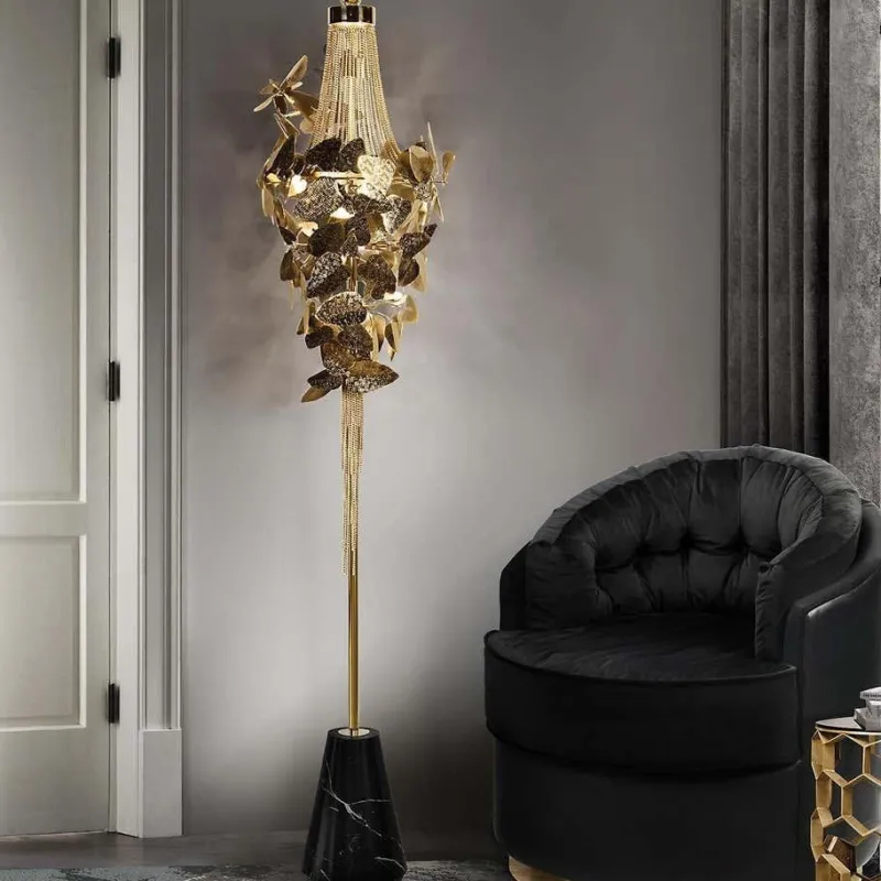 Pamono Floor Lamp in Gold-Plated Brass, Marble and Swarovski Crystals> Floor Lamps