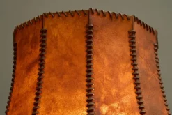Pamono Floor Lamp in Hand-Carved Wood with Leather Shade, Early 20th Century><noscript><img width=