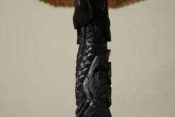 Pamono Floor Lamp in Hand-Carved Wood with Leather Shade, Early 20th Century><noscript><img width=
