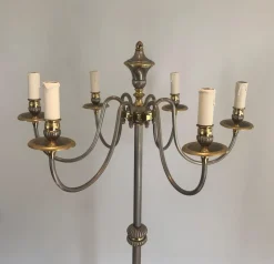 Pamono Floor Lamp in Silver Metal and Brass with 6 Arms, 1920s><noscript><img width=