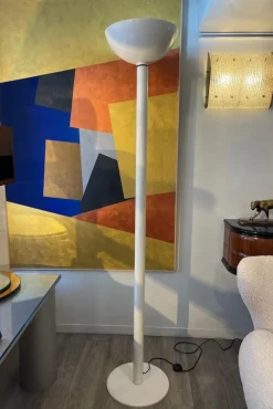 Pamono Floor Lamp in White Enameled Metal from Luce, 1970s><noscript><img width=