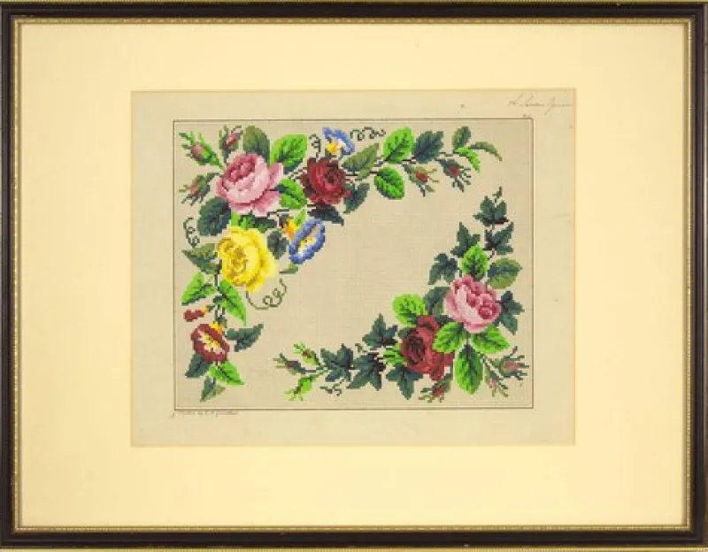 Discount Pamono Floral Design for Berlin Woolwork, Mid-19th Century, Gouache