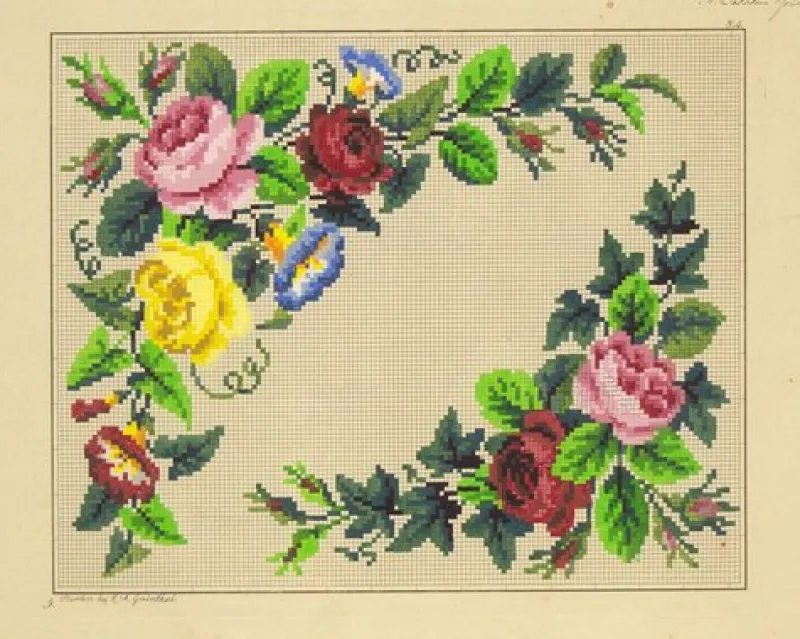 Discount Pamono Floral Design for Berlin Woolwork, Mid-19th Century, Gouache