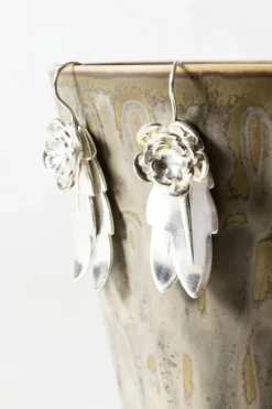 Online Pamono Floral Silver Earrings from Atelier Borgila, 1949, Set of 2