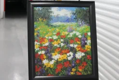 Pamono Flower Field with Red Poppy Flowers, 1980s, Oil on Canvas, Framed><noscript><img width=