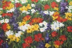 Pamono Flower Field with Red Poppy Flowers, 1980s, Oil on Canvas, Framed><noscript><img width=