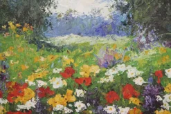 Pamono Flower Field with Red Poppy Flowers, 1980s, Oil on Canvas, Framed><noscript><img width=