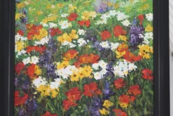 Pamono Flower Field with Red Poppy Flowers, 1980s, Oil on Canvas, Framed><noscript><img width=