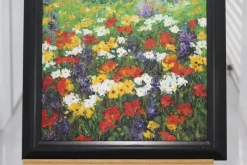 Pamono Flower Field with Red Poppy Flowers, 1980s, Oil on Canvas, Framed><noscript><img width=