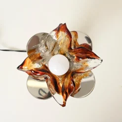Best Pamono Flower Murano Glass Table Lamps in Chrome and Leather from Mazzega, 1970s, Set of 2