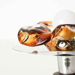 Best Pamono Flower Murano Glass Table Lamps in Chrome and Leather from Mazzega, 1970s, Set of 2