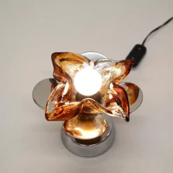 Best Pamono Flower Murano Glass Table Lamps in Chrome and Leather from Mazzega, 1970s, Set of 2